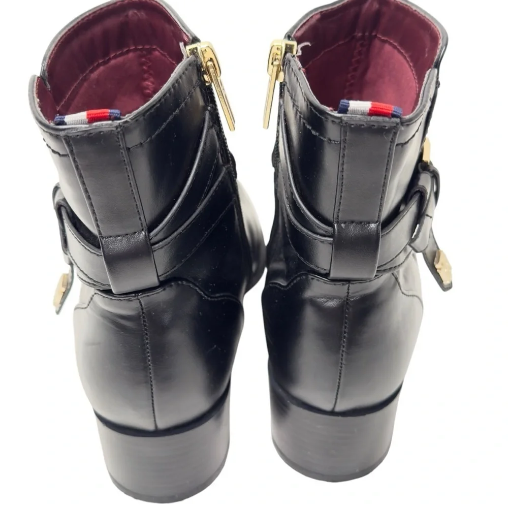 Tommy Hilfiger Black and Gold Ankle Booties with Side-Zip